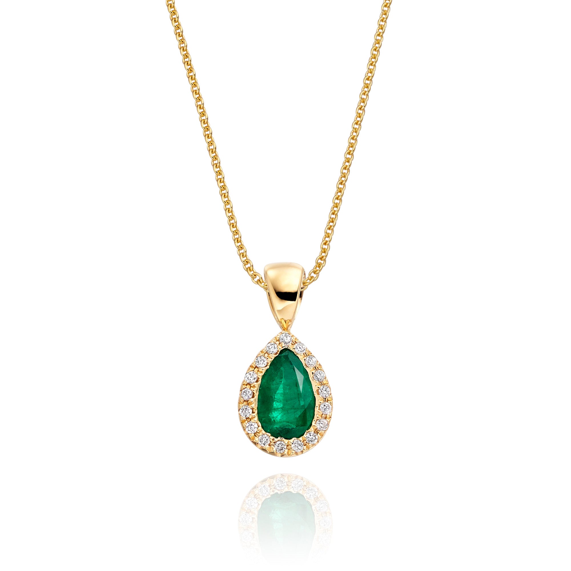 4mm x 6mm Emerald and 0.05ct Diamond pendant in 9K yellow gold