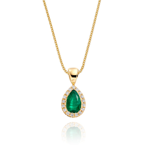 4mm x 6mm Emerald and 0.05ct Diamond pendant in 9K yellow gold