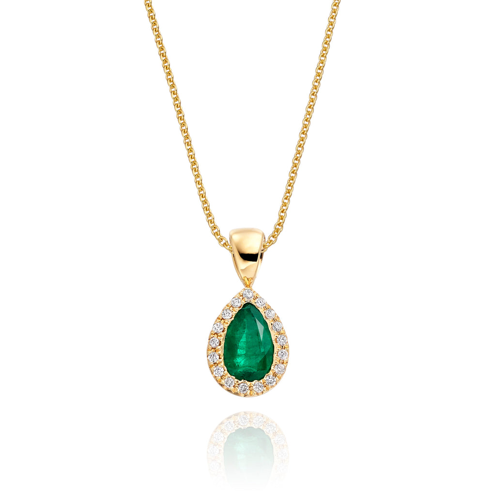 4mm x 6mm Emerald and 0.05ct Diamond pendant in 18K yellow gold