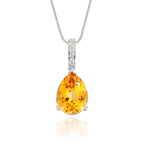 8mm x 12mm Citrine with 0.05ct Diamond pendant in 18K white gold