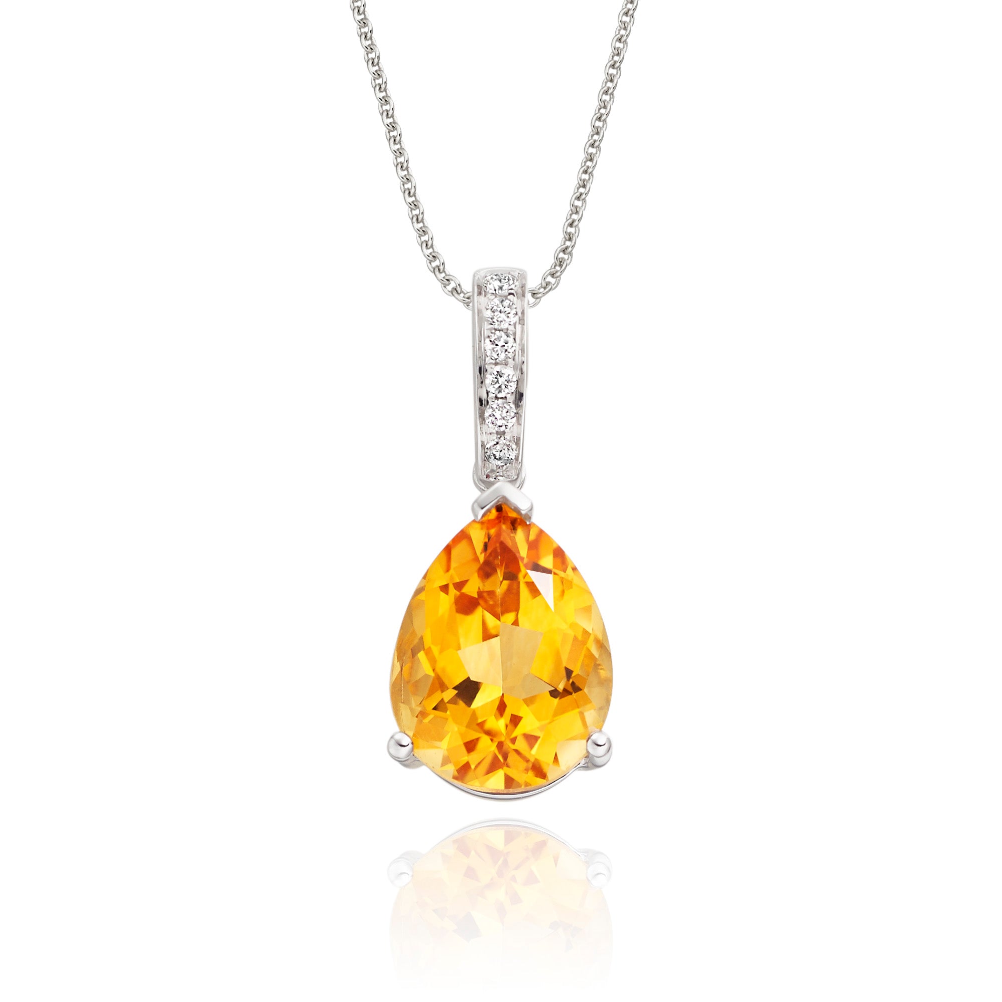 8mm x 12mm Citrine with 0.05ct Diamond pendant in 18K white gold