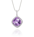 8mm x 8mm Amethyst with 0.14ct Diamond pendant in 9K white gold