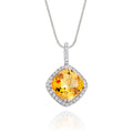 8mm x 8mm Citrine with 0.14ct Diamond pendant in 9K white gold