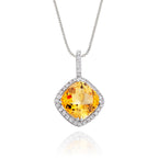8mm x 8mm Citrine with 0.14ct Diamond pendant in 18K white gold