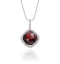 8mm x 8mm Garnet with 0.14ct Diamond pendant in 9K white gold