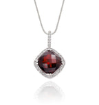 8mm x 8mm Garnet with 0.14ct Diamond pendant in 9K white gold