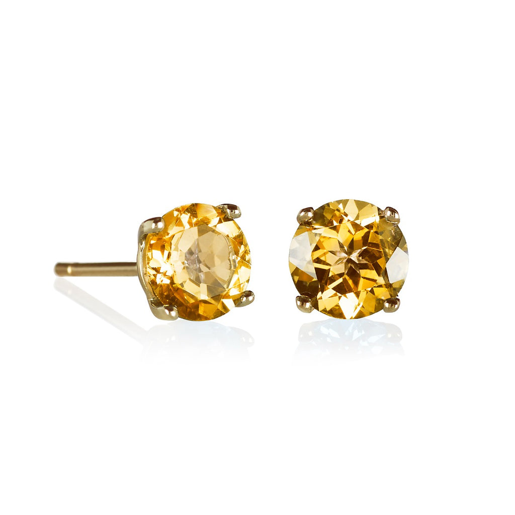 6mm Citrine and 0.12ct diamond stud earrings in 18K white gold