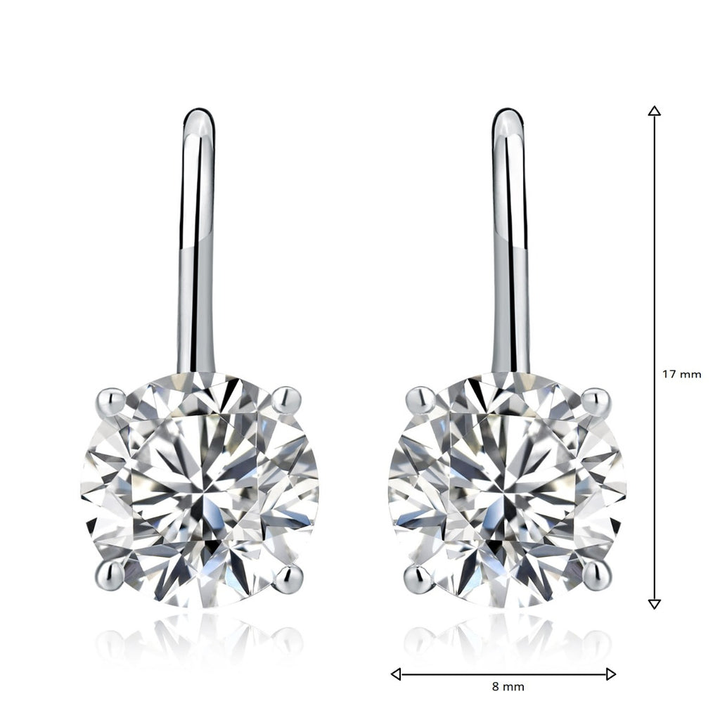 Sterling Silver Zirconia Drop Earrings 8mm Round Zirconia