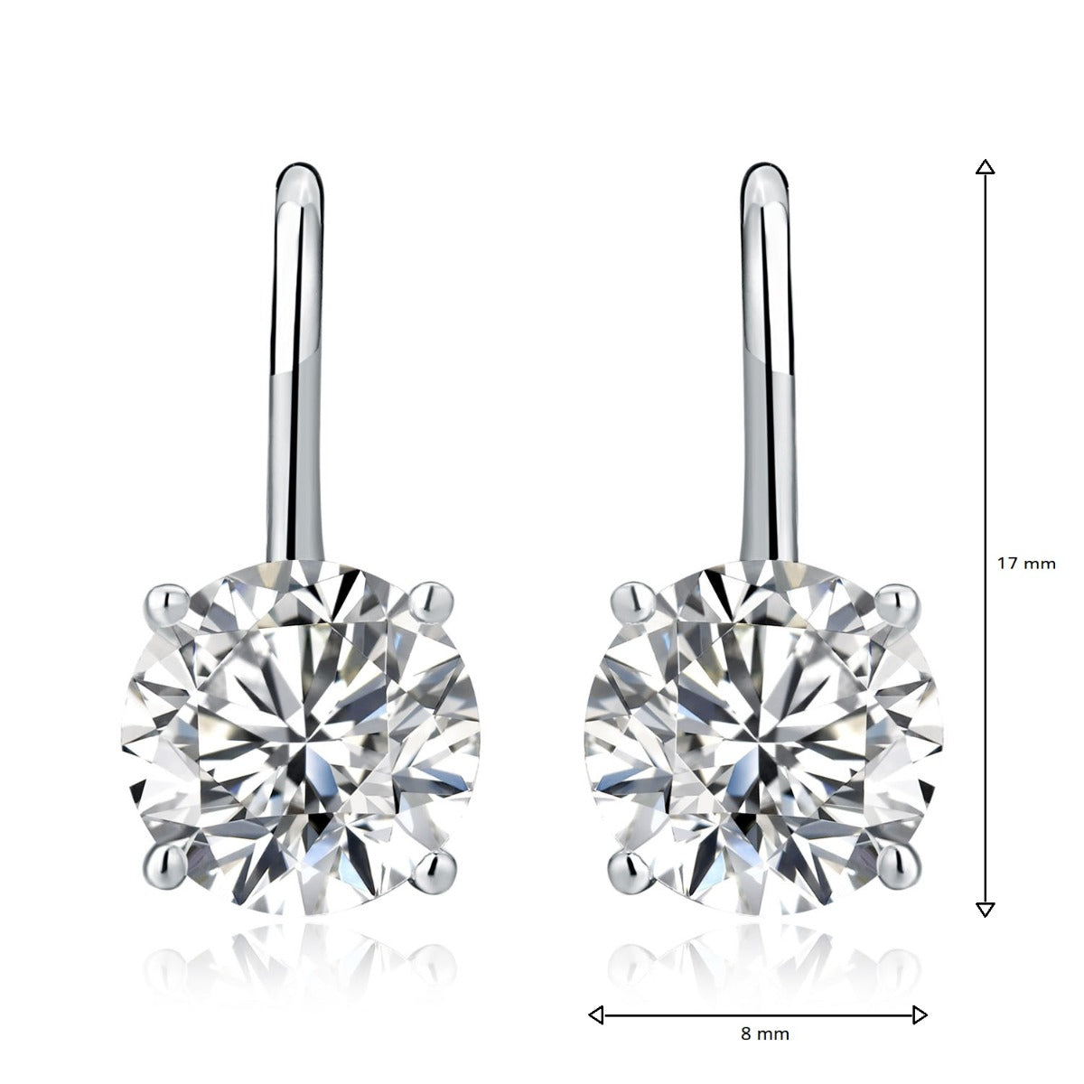 Sterling Silver Zirconia Drop Earrings 8mm Round Zirconia