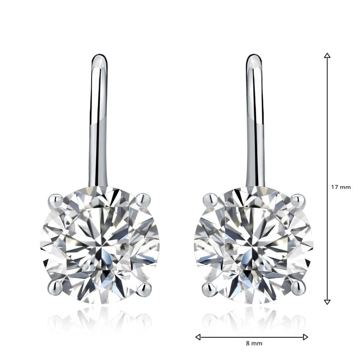 Sterling Silver Zirconia Drop Earrings 8mm Round Zirconia