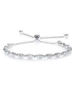 Ladies Sterling Silver Bracelet with Diamond Cut Beads