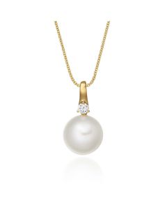 Freshwater Single Pearl Drop Pendant 0.05ct Diamond 9K Yellow Gold