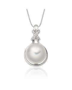 Freshwater Single Pearl Pendant 0.06ct Diamond Knot 9K White Gold