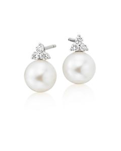 Freshwater Pearl Diamond Earrings 0.16ct Diamond 9K White Gold