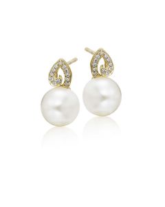 Freshwater Pearl Diamond Earrings 0.06ct Diamond 9K Yellow Gold