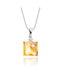 2.65ct Square Citrine Pendant Necklace With Diamonds 9K White Gold