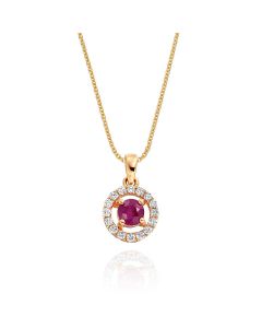 0.40ct Ruby Pendant Necklace 0.14ct Diamond 18K Yellow Gold