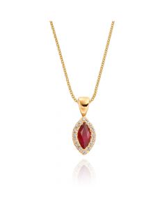 0.30ct Ruby Pendant Necklace 0.05ct Diamond 9K Yellow Gold