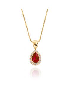 0.45ct Ruby Pendant Necklace 0.05ct Diamond 9K Yellow Gold