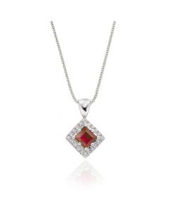 0.40ct Ruby Pendant Necklace 0.06ct Diamond 9K White Gold