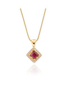 0.40ct Ruby Pendant Necklace 0.06ct Diamond 9K Yellow Gold