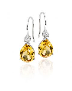 Citrine & Diamond Drop Earrings 4.60ct Pear Citrine 9K White Gold