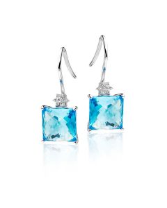6.50ct Blue Topaz And 0.06ct Diamond Earrings In 9K White Gold