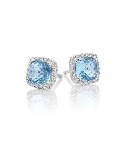 2.50ct Blue Topaz And 0.16ct Diamond Stud Earrings In 9K White Gold
