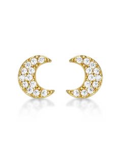 Yellow Gold Plated Sterling Silver Moon Earrings with Cubic Zirconia
