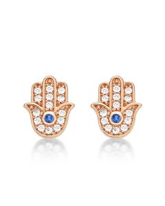 Rose Gold Plated Sterling Silver Hamza Hand Earrings with Cubic Zirconia