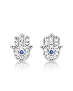 Sterling Silver Hamza Hand Earrings with Cubic Zirconia
