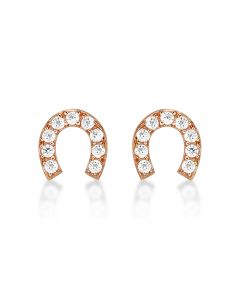Rose Gold Plated Sterling Silver Horseshoe Earrings Cubic Zirconia