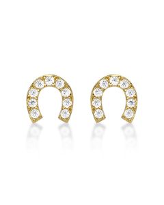 Yellow Gold Plated Sterling Silver Horseshoe Earrings With Cubic Zirconia