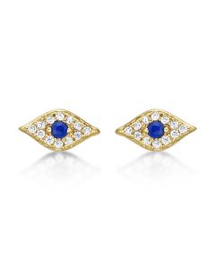 Yellow Gold Plated Sterling Silver Evil Eye Earrings with Cubic Zirconia
