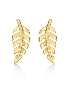 Yellow Gold Plated Sterling Silver Feather Earrings