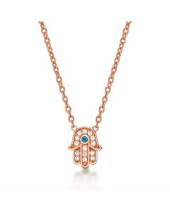 Rose Gold Plated Sterling Silver HAMZA HAND Pendant Necklace with Cubic Zirconia