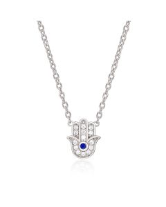 Sterling Silver HAMZA HAND Pendant Necklace with Cubic Zirconia
