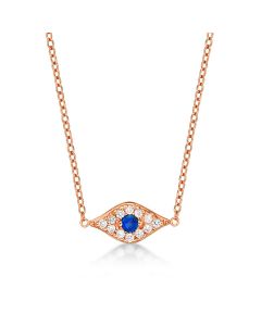 Rose Gold Plated Sterling Silver EVIL EYE Pendant Necklace with Cubic Zirconia