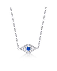 Sterling Silver EVIL EYE Pendant Necklace with Cubic Zirconia