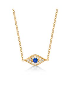 Yellow Gold Plated Sterling Silver EVIL EYE Pendant Necklace with Cubic Zirconia