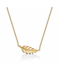 Yellow Gold Plated Sterling Silver FEATHER Pendant Necklace