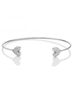 Sterling Silver Heart Bangle with Cubic Zirconia Stones