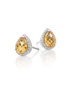 Citrine & Diamond Stud Earrings 1.80ct Citrine 9K White Gold