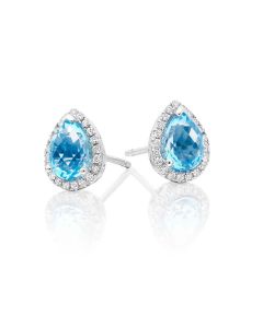 2.10ct Blue Topaz And 0.16ct Diamond Stud Earrings In 9K White Gold