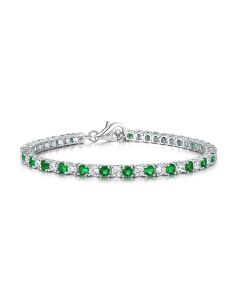 Sterling Silver Tennis Bracelet 3mm Green & White Cubic Zirconia