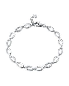 Sterling Silver Bracelet for Women Oval Link & White Cubic Zirconia