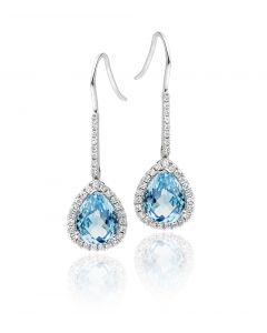 3.25ct Blue Topaz And 0.33ct Diamond Earrings In 9K White Gold