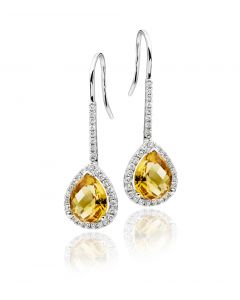 Citrine & Diamond Drop Earrings 2.50ct Citrine 9K White Gold