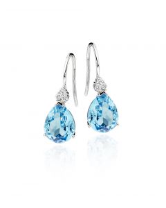 6.00ct Pear Shape Blue Topaz & 0.10ct Diamond Earrings 9K White Gold