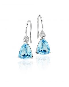 6.30ct Blue Topaz And 0.10ct Diamond Earrings In 9K White Gold